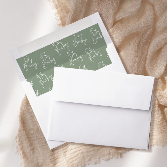 Modern Script Sage Oh Baby Simple Baby Shower Envelope Liner (Creator Uploaded)