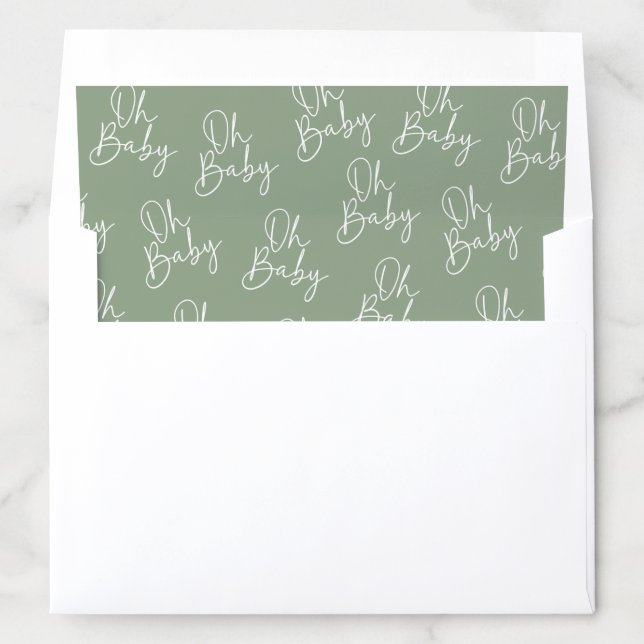 Modern Script Sage Oh Baby Simple Baby Shower Envelope Liner (In Envelope)