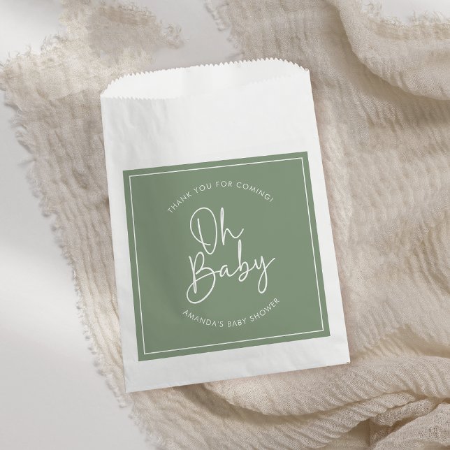 Modern Script Sage Oh Baby Simple Baby Shower Favor Bag (Creator Uploaded)