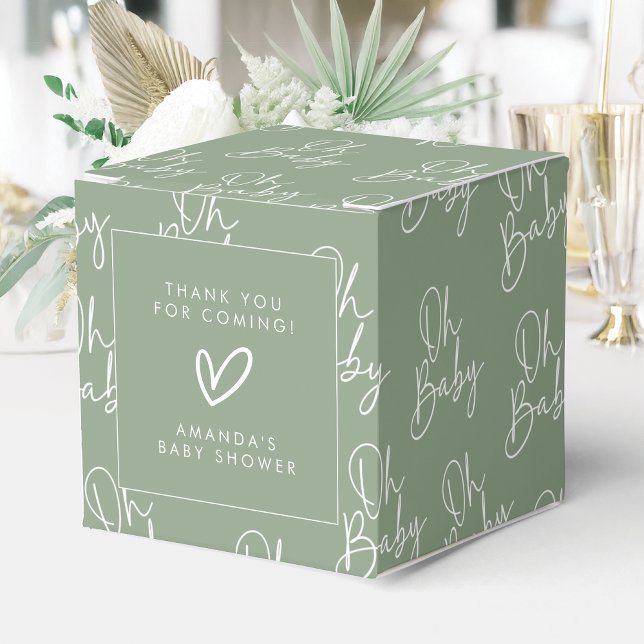 Modern Script Sage Oh Baby Simple Baby Shower Favor Boxes (Creator Uploaded)
