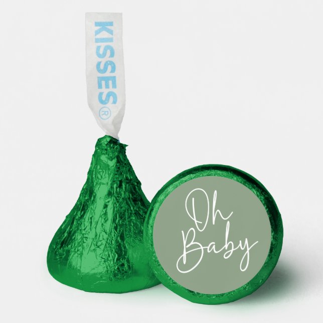 Modern Script Sage Oh Baby Simple Baby Shower Hershey®'s Kisses® (Front)