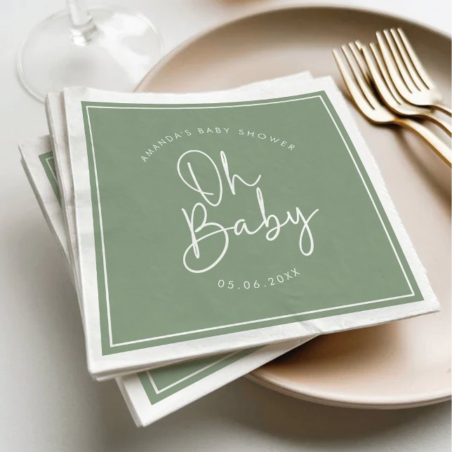 Modern Script Sage Oh Baby Simple Baby Shower Napkins (Creator Uploaded)