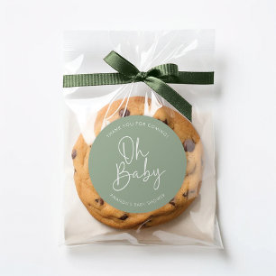 Modern Script Sage Oh Baby Simple Shower Favor Classic Round Sticker