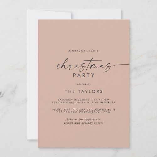 Modern Script  Salmon Christmas Party Invitation
