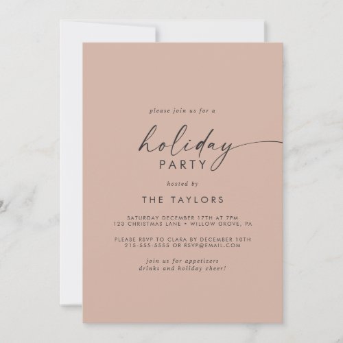 Modern Script  Salmon Holiday Party Invitation