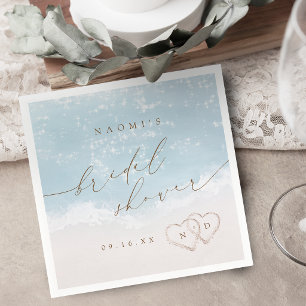 Modern Script Sand Hearts Beach Bridal Shower Napkins
