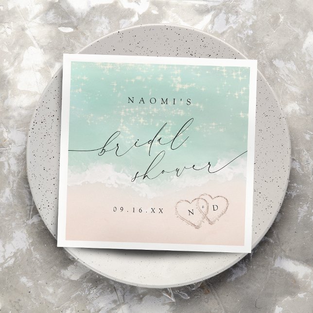 Modern Script Sand Hearts Beach Bridal Shower Napkins (Modern Script Sand Hearts Beach Bridal Shower Napkins)