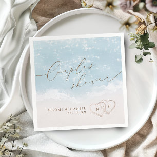 Modern Script Sand Hearts Beach Couples Shower Napkins