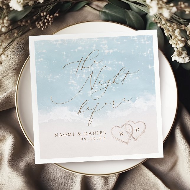 Modern Script Sand Hearts Beach Rehearsal Dinner Napkins (Modern Script Sand Hearts Beach Rehearsal Dinner Napkins)