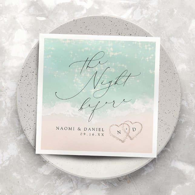Modern Script Sand Hearts Beach Rehearsal Dinner Napkins (Modern Script Sand Hearts Beach Rehearsal Dinner Napkins)
