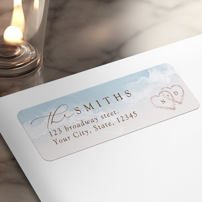 Modern Script Sand Hearts Beach Return Address Label (Modern Script Sand Hearts Beach Return Address Label)