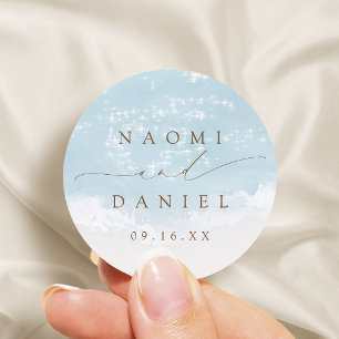 Modern Script Sand Hearts Beach Wedding Favors Classic Round Sticker
