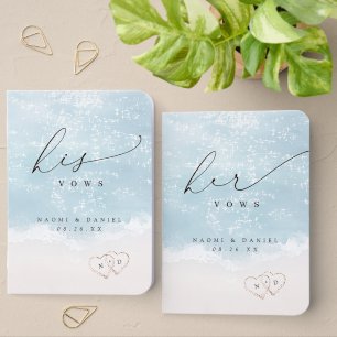 Modern Script Sand Hearts Beach Wedding Vows Book