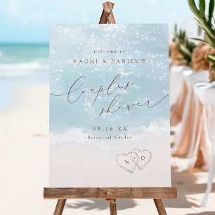 Modern Script Sand Hearts Couples Shower Sign