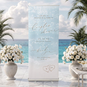 Modern Script Sand Hearts Couples Shower Sign