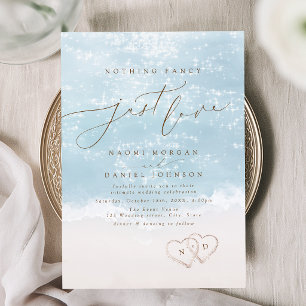 Modern Script Sand Hearts Nothing Fancy Just Love Invitation
