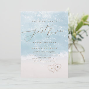 Modern Script Sand Hearts Nothing Fancy Just Love Invitation