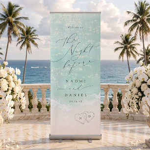 Modern Script Sand Hearts Rehearsal Dinner Sign
