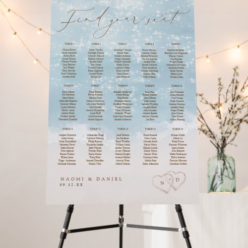 Modern Script Sand Hearts Wedding Seating Charts Foam Board