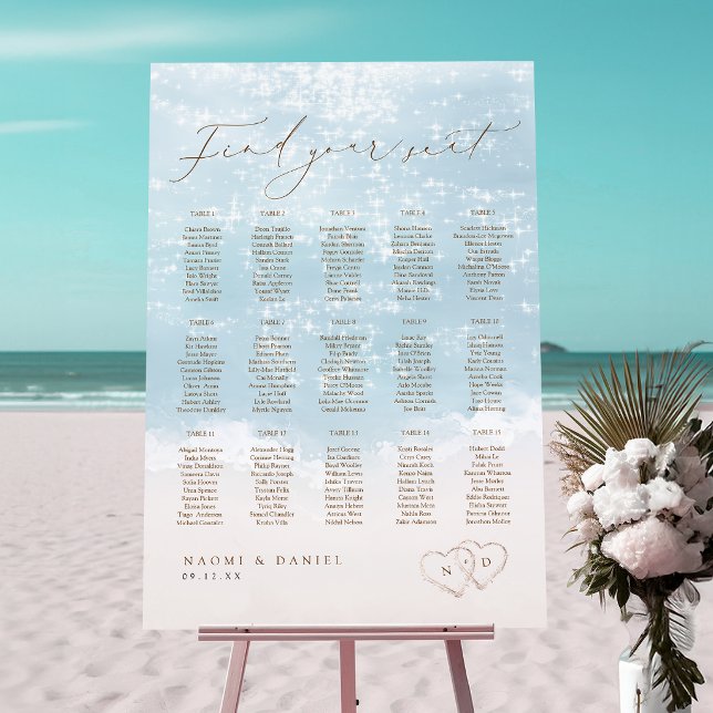 Modern Script Sand Hearts Wedding Seating Charts Foam Board (Modern Script Sand Hearts Wedding Seating Charts Foam Board)