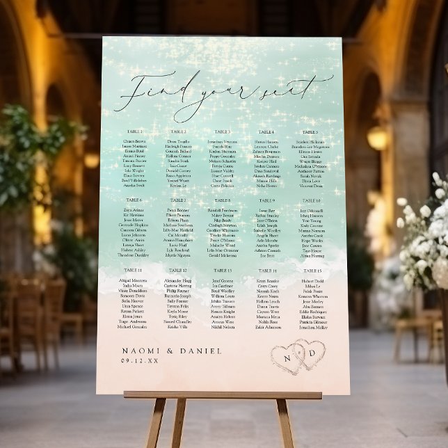 Modern Script Sand Hearts Wedding Seating Charts Foam Board (Modern Script Sand Hearts Wedding Seating Charts Foam Board)