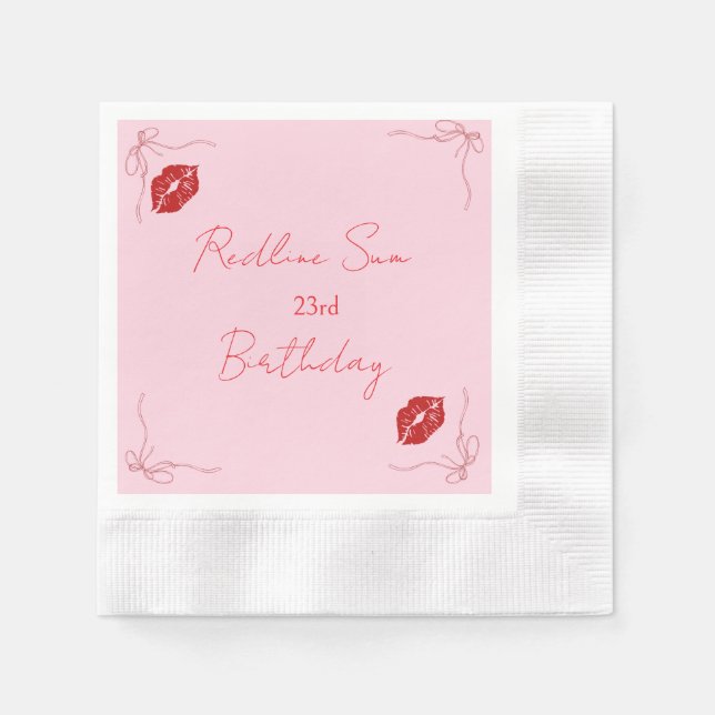 Modern Script Sassy  Pink  Bow Birthday Welcome Napkins (Front)