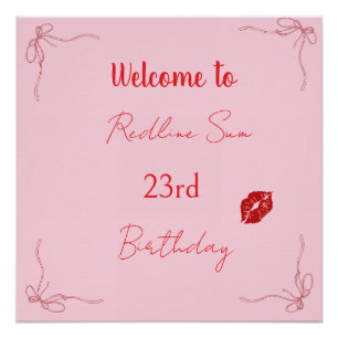 Modern Script Sassy Pink Bow Birthday Welcome Poster