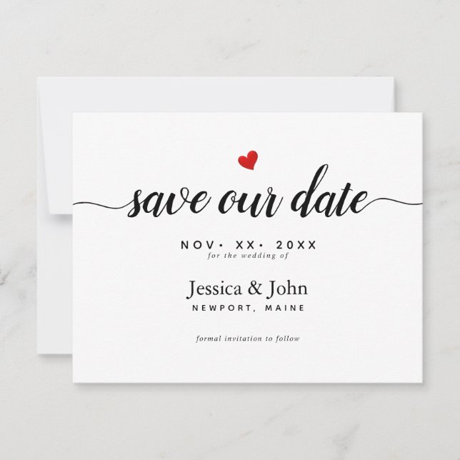 Modern Script Save our Date, Heart Save The Date (Front)