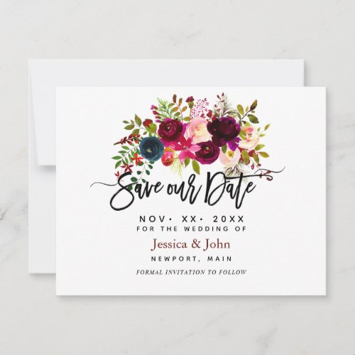 Modern Script Save our Date Watercolor Flowers Save The Date