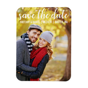Modern Script Save The Date Couple Photo Magnet