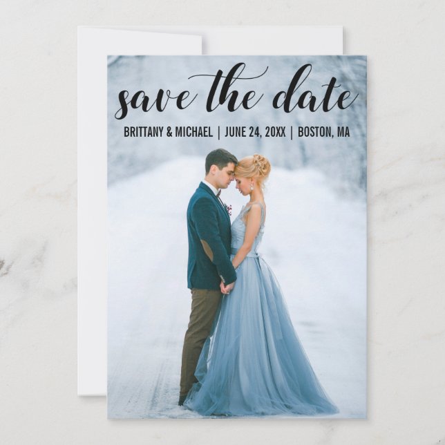 Modern Script Save The Date Engagement Photo B Invitation (Front)