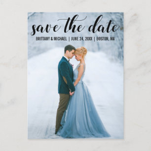 Modern Script Save The Date Engagement Photo B Postcard