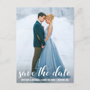 Modern Script Save The Date Engagement Photo WB Postcard