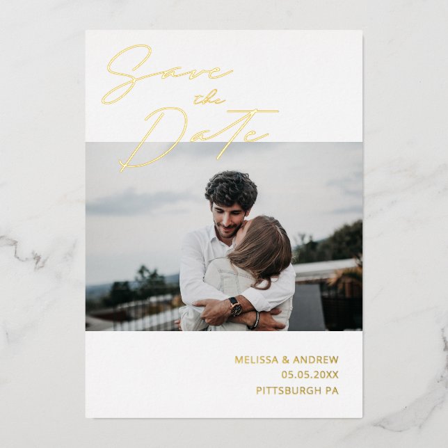 Modern Script Save the Date Foil Invitation (Front)