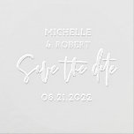 modern script save the date monogram  embosser<br><div class="desc">modern script font save the date with couple's monogram and the date for the perfect wedding embosser</div>