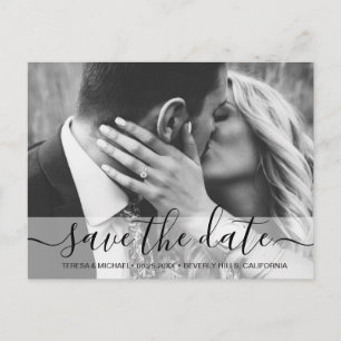 Modern Script Save The Date Photo Engagement Postcard