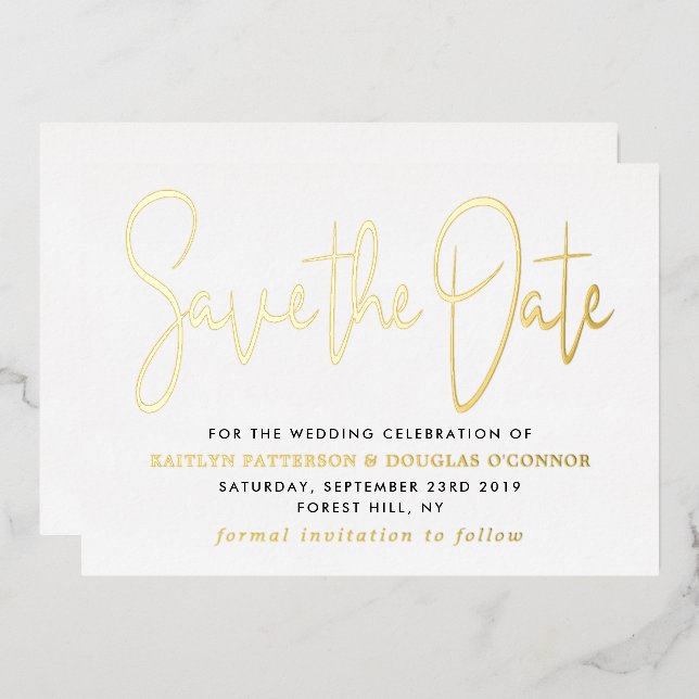 Modern Script Save The Date Real Foil Invitation (Front/Back)