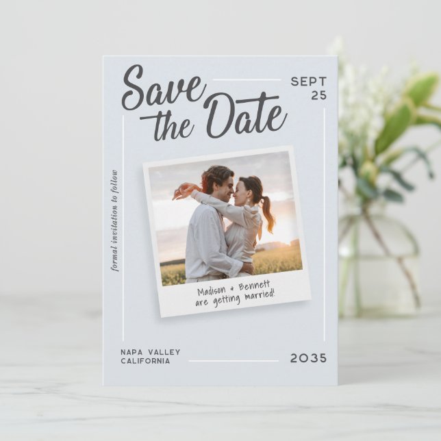 Modern Script Save the Date Retro Photo Wedding (Standing Front)