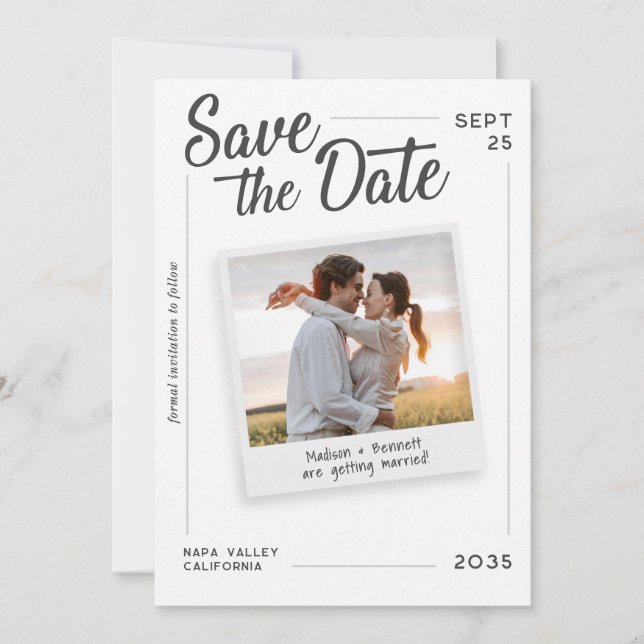 Modern Script Save the Date Retro Photo Wedding (Front)