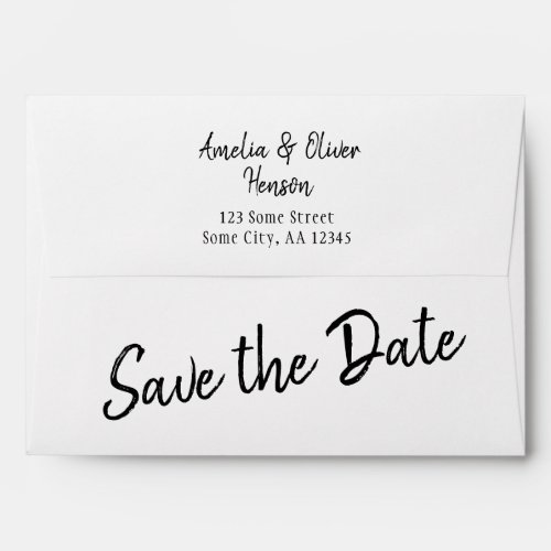 Modern Script Save the Date Return Address Wedding Envelope - Modern Script Save the Date Return Address Wedding envelope. Personalize the envelope with the bride and groom`s names and the address. Change or erase the Save the date text. Great for your wedding, engagement and save the date mailing.