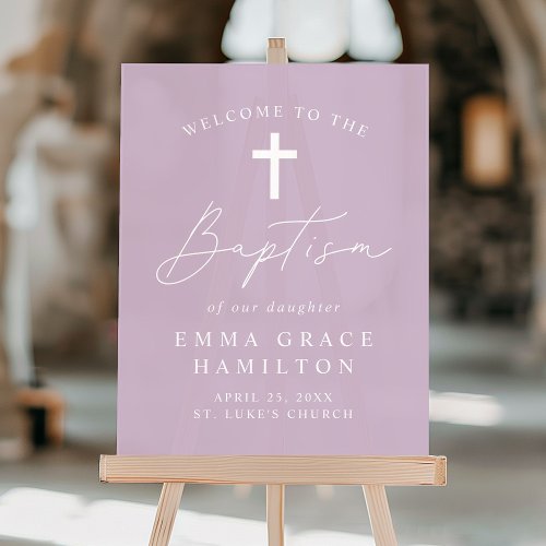 Modern Script Script Light Purple Baptism Welcome Acrylic Sign