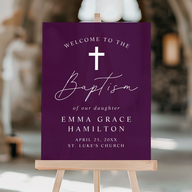 Modern Script Script Purple Baptism Welcome Acrylic Sign (Creator Uploaded)