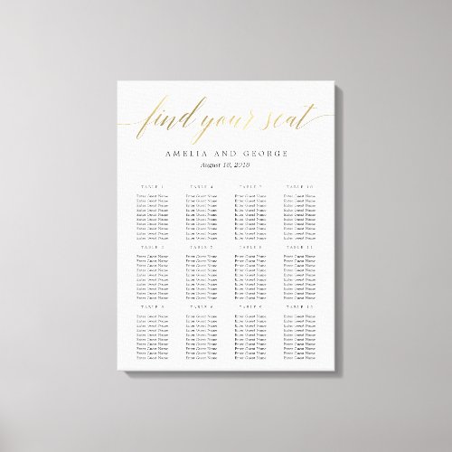 Modern Script Seating Chart Canvas Faux Gold