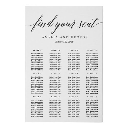 Modern Script Seating Chart Faux Canvas Print