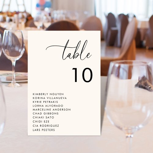 Modern Script Seating Chart Names Minimal Wedding Table Number