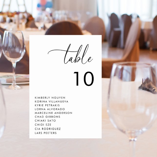 Modern Script Seating Chart Names Minimal Wedding Table Number (Creator Uploaded)