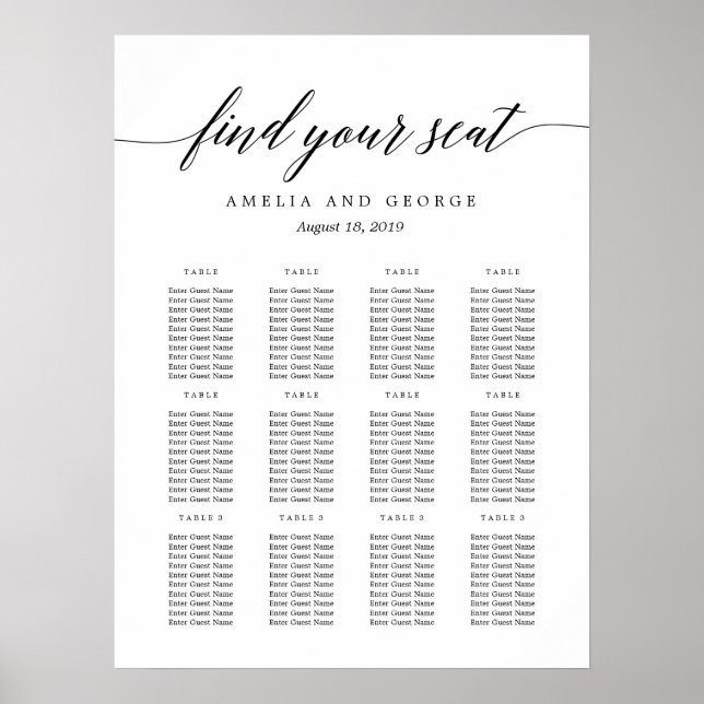 Modern Script Seating Chart Poster (Front)