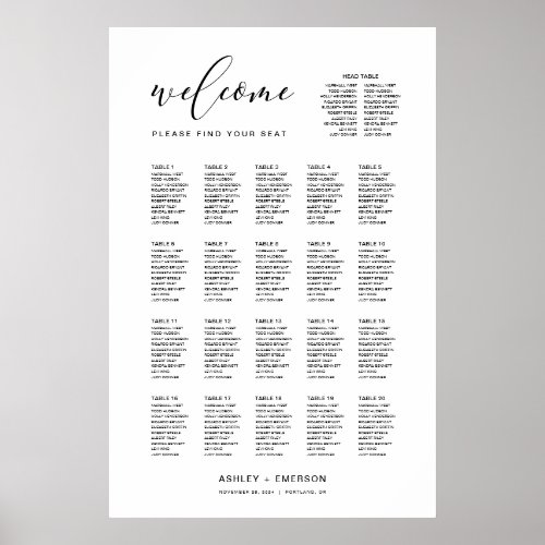 Modern Script Seating Chart With Head Table