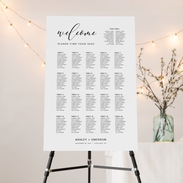 Modern Script Seating Chart With Head Table Foam Board (In Situ (Stand))