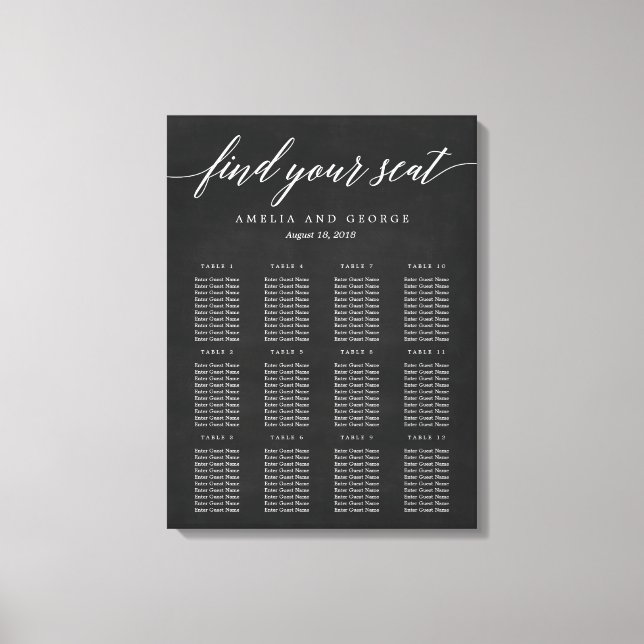 Modern Script Seating Chart Wrapped Canvas Print (Front)